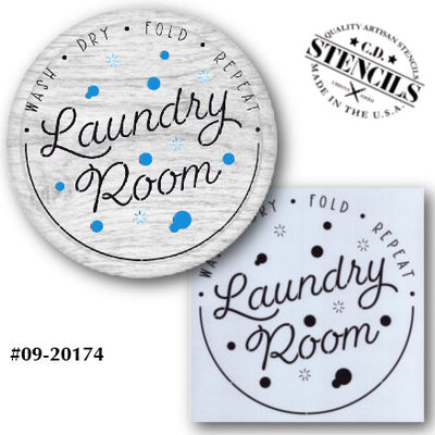 Laundry Room Wash Dry Fold Repeat Stencil