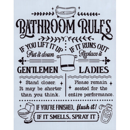 Funny Bathroom Rules Stencil CD Stencils