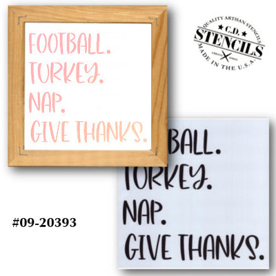 Football. Turkey. Nap. Give Thanks. Stencil