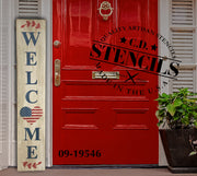 Porch Sign:  Welcome Flag Heart Stencil