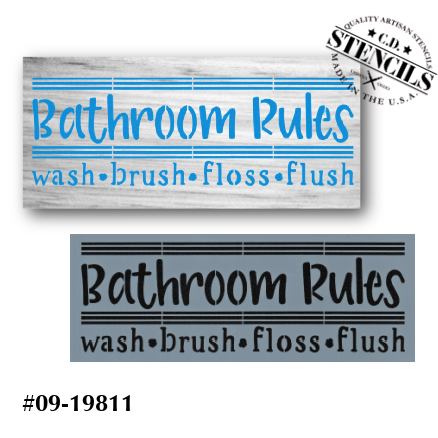 Bathroom Rules Stencil CD Stencils