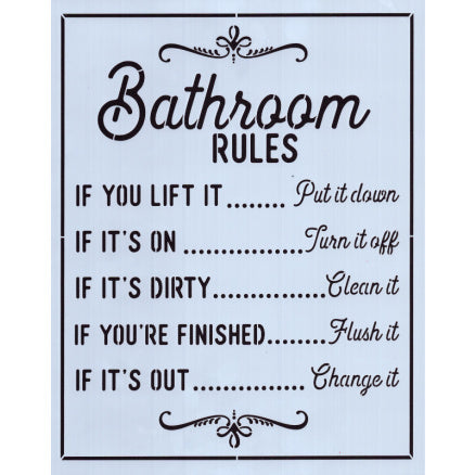 Bathroom Rules Stencil CD Stencils